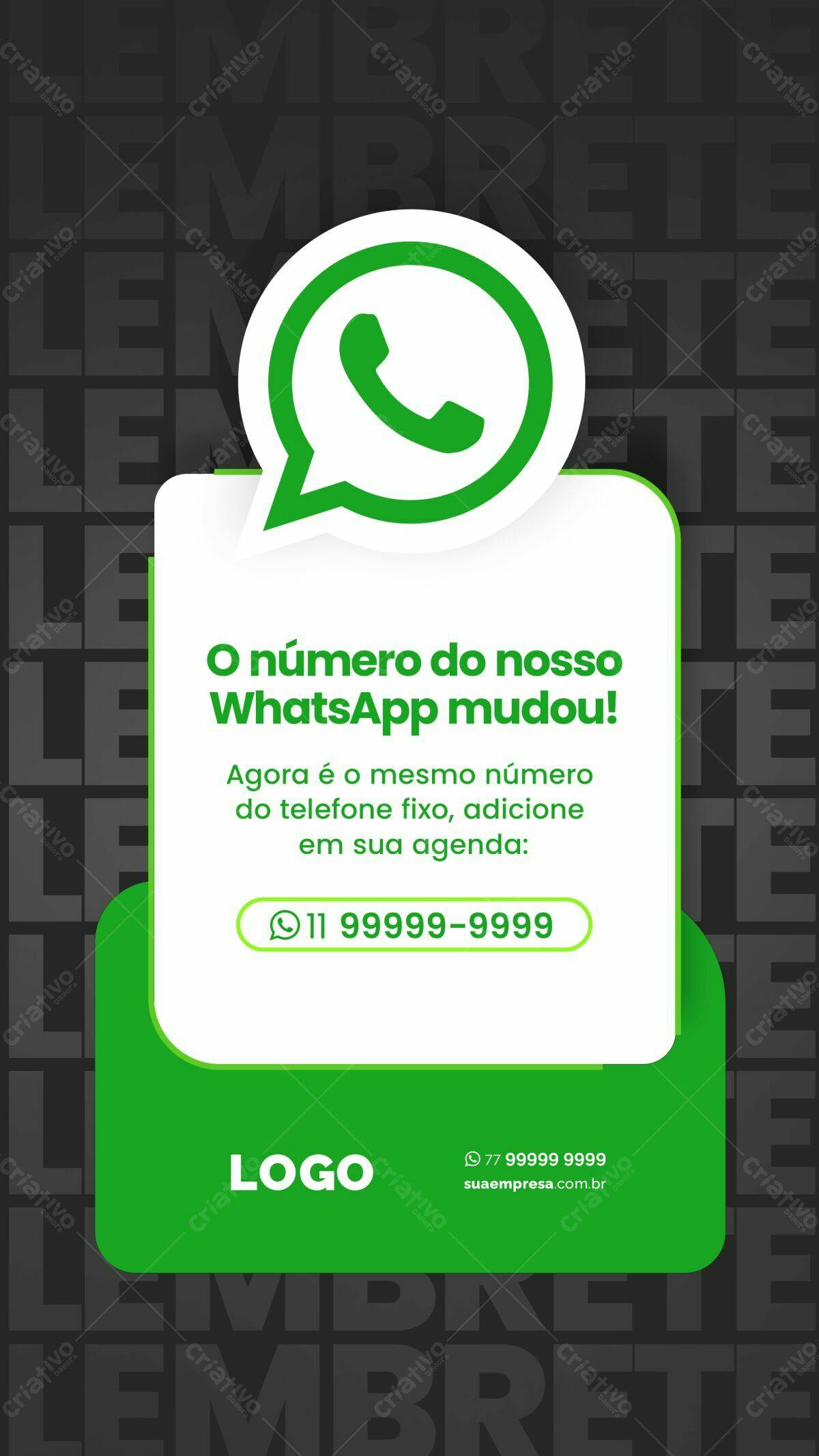 Anúncio WhatsApp Mudança de Número PSD Editável
