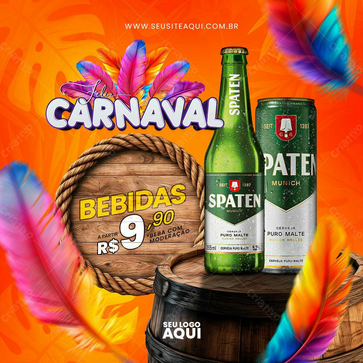 Flyer Carnaval com Cerveja PSD Editável