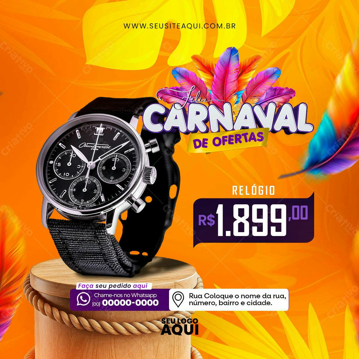 Flyer Carnaval Relógio PSD Editável