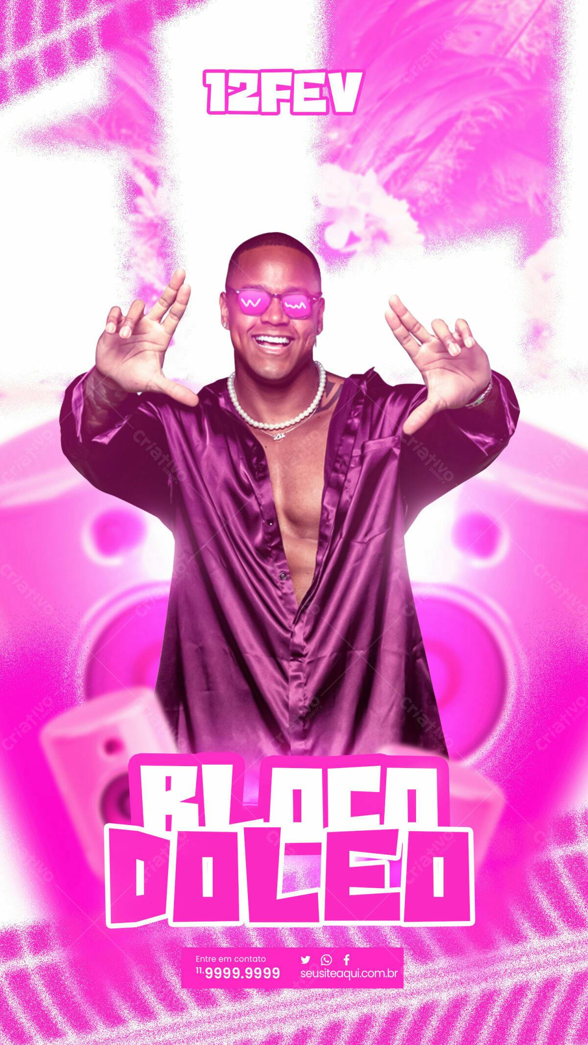 Flyer para Festa Bloco Doce 12 de Fevereiro PSD Editável