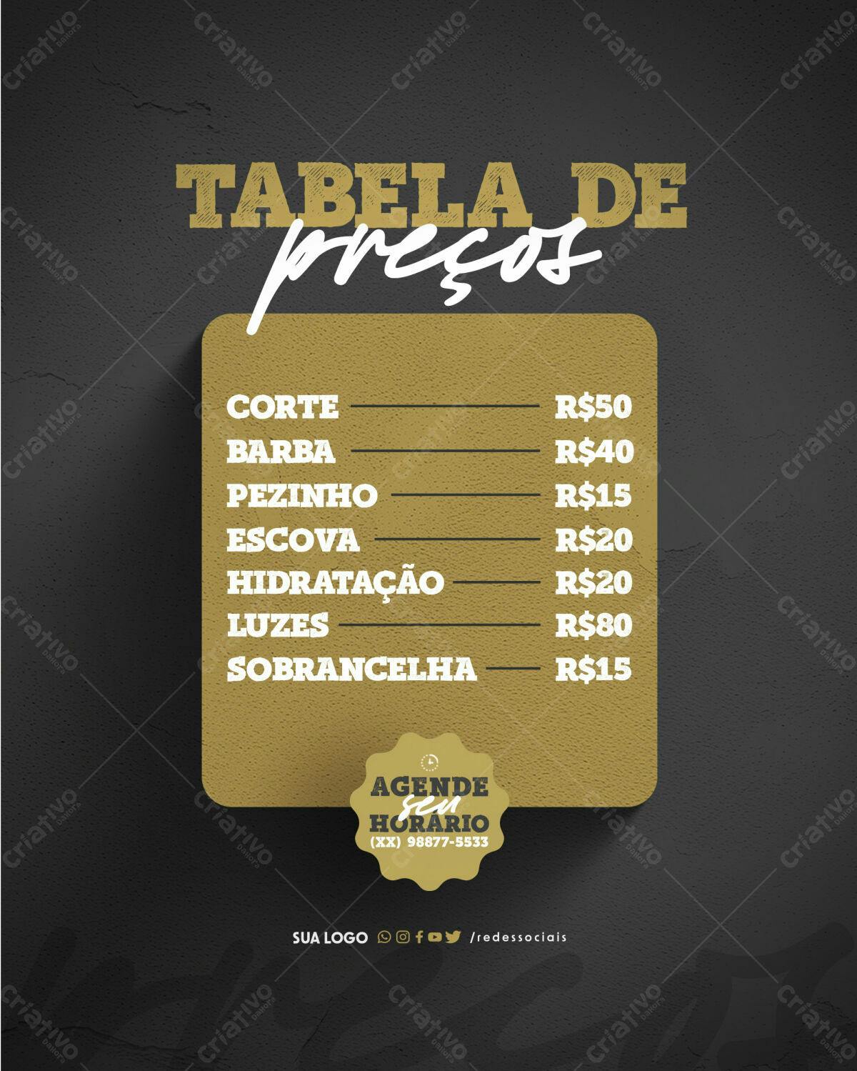 Tabela de Preços Barbearia PSD Editável