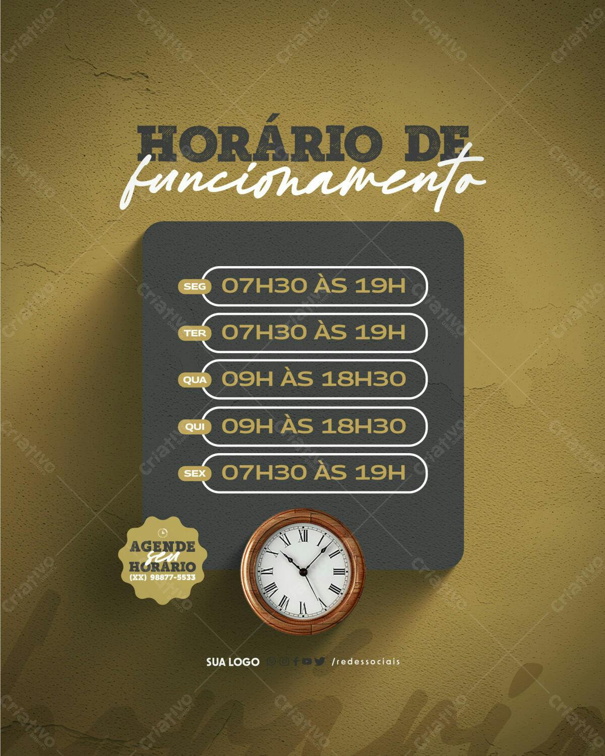 Horários de Funcionamento PSD Editável