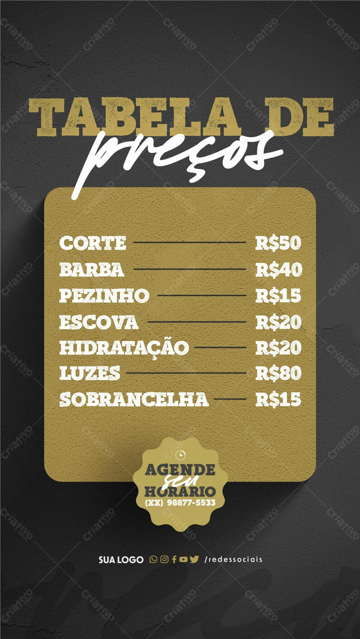 Tabela de Preços Barbearia PSD Editável
