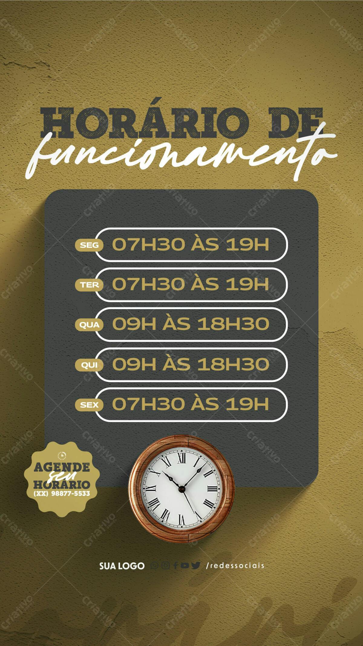 Flyer Horário de Funcionamento PSD Editável