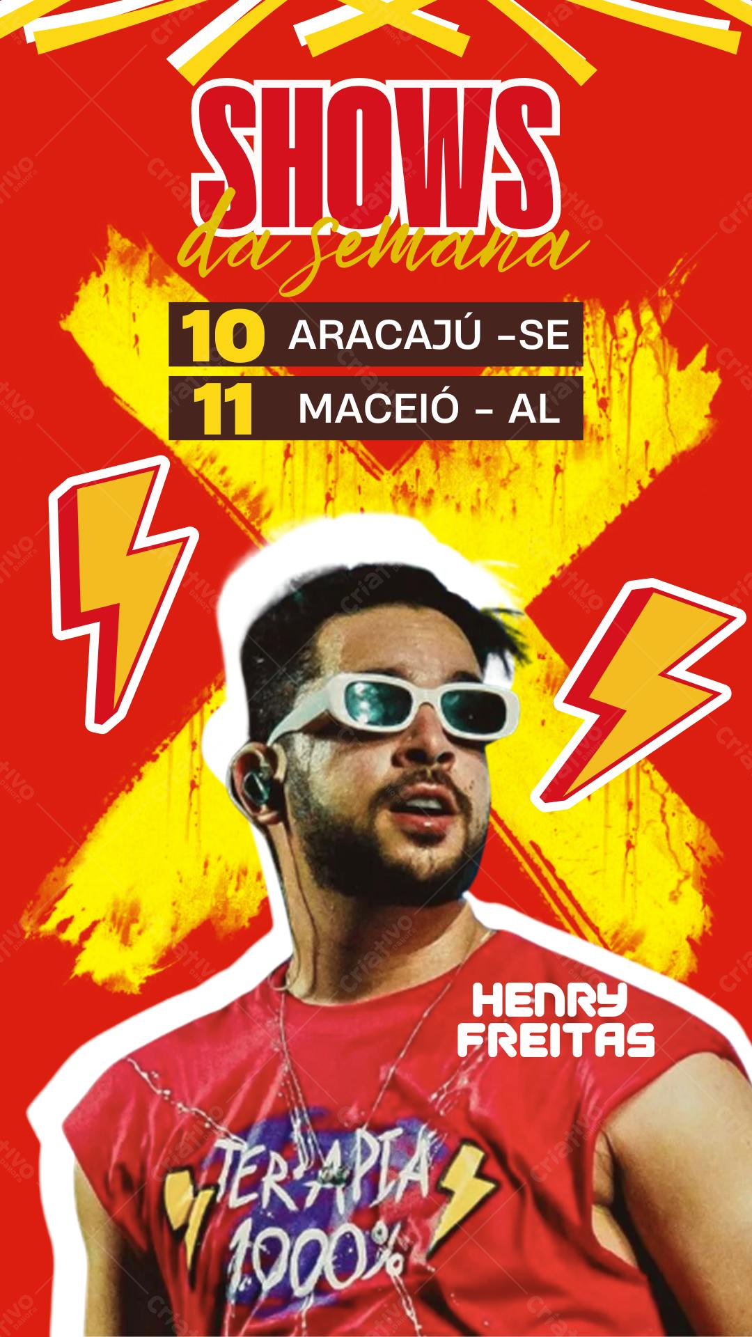 Flyer Show Henry Freitas Vermelho e Amarelo Editável no Canva