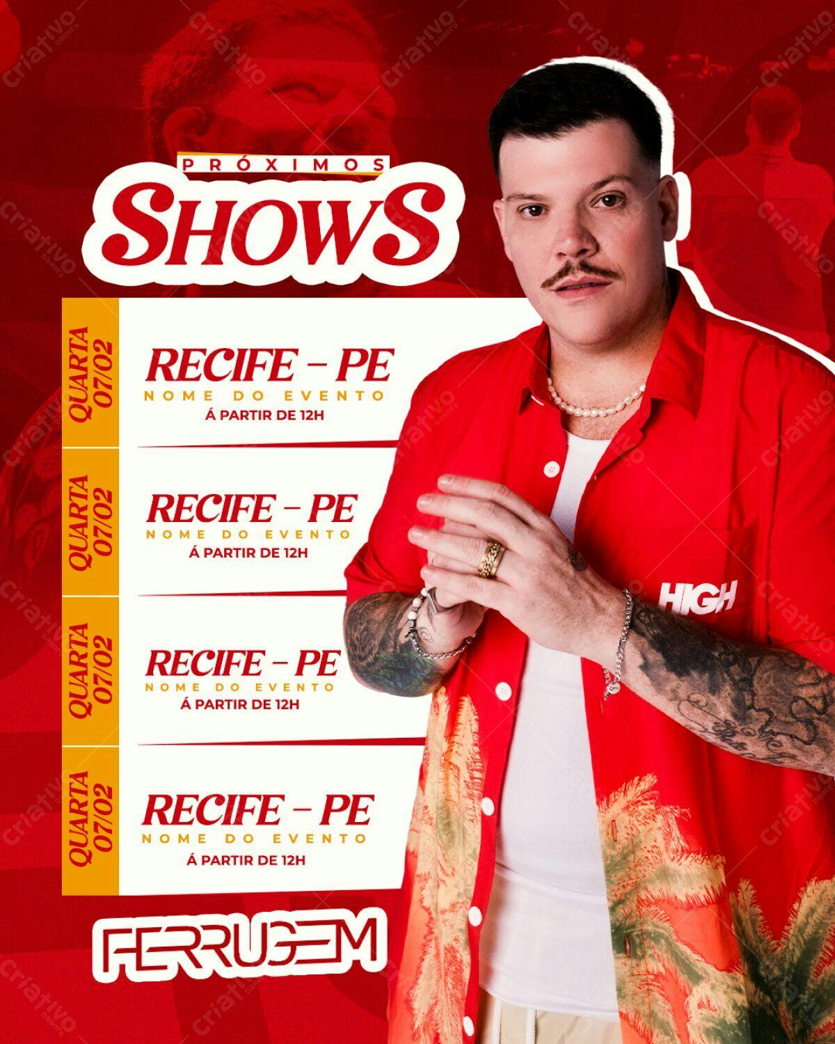 Flyer para Show do Ferrugem em Recife PSD Editável