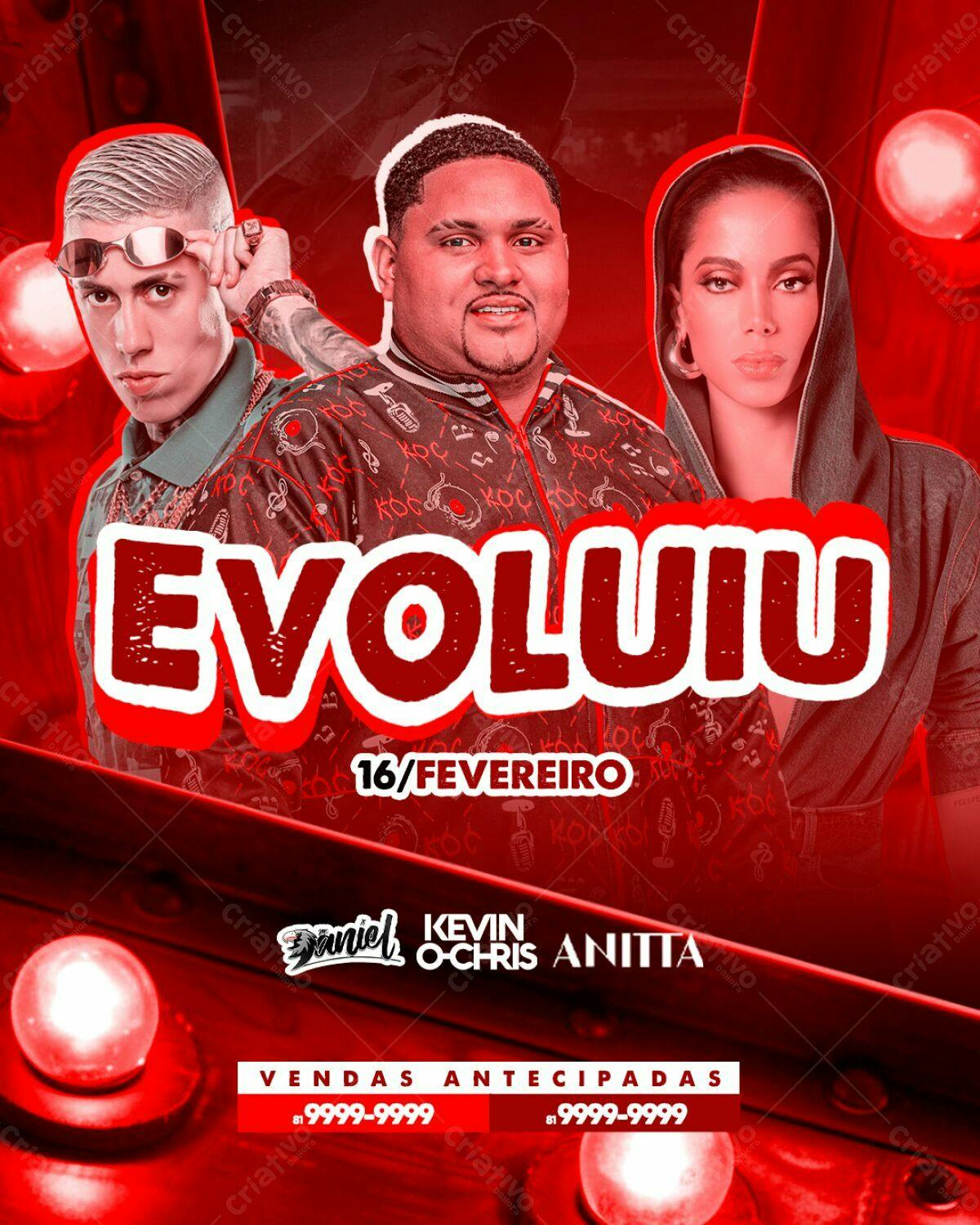 Flyer para Festa Evoluiu com Anitta, Kevin O Chris e Daniel PSD Editável
