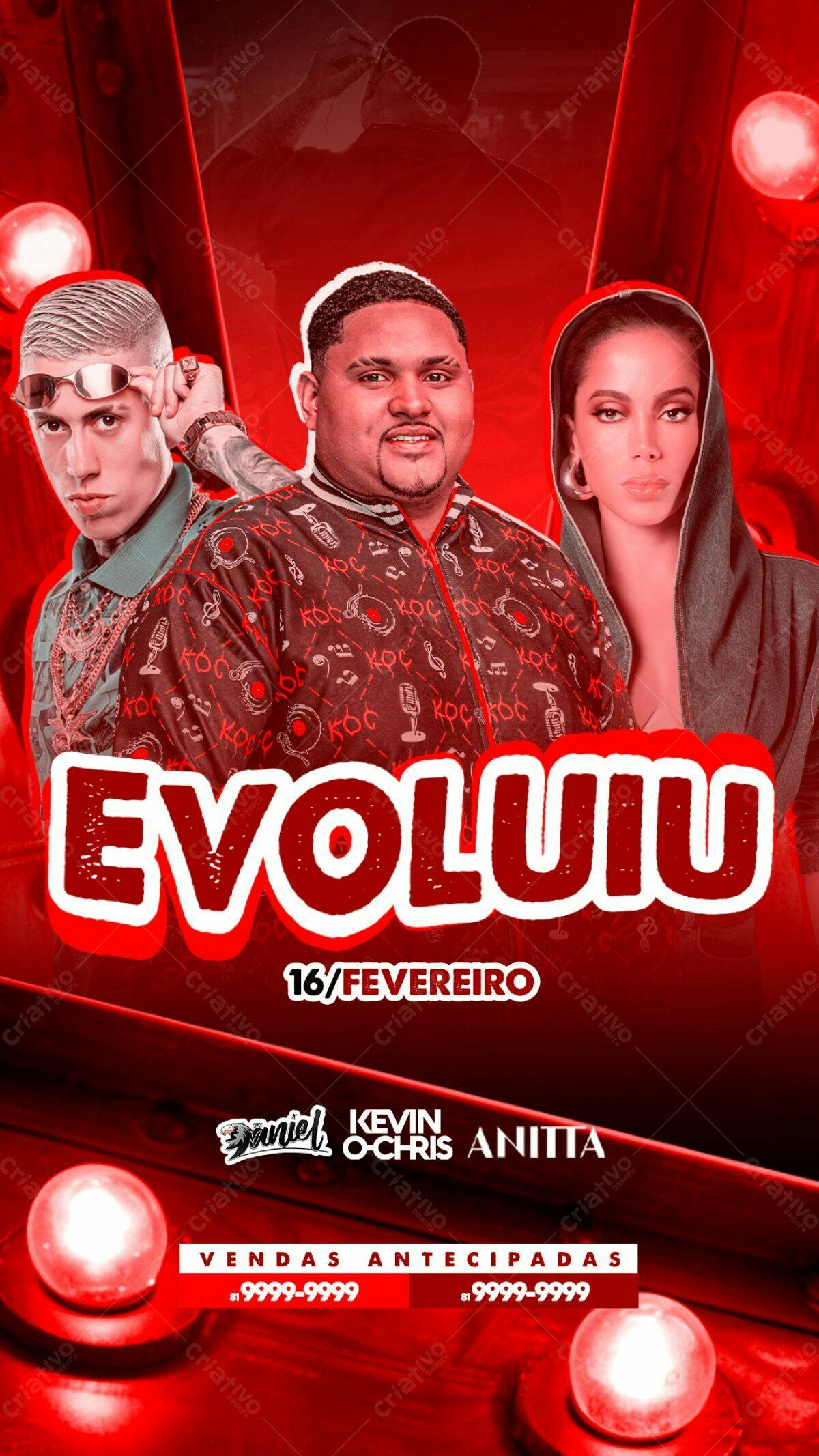Flyer Evento Musical com Anitta, Kevin O Chris e Daniel PSD Editável