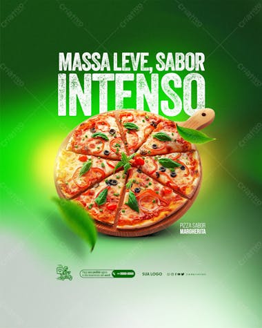 Social media pizzaria massa leve, sabor intenso