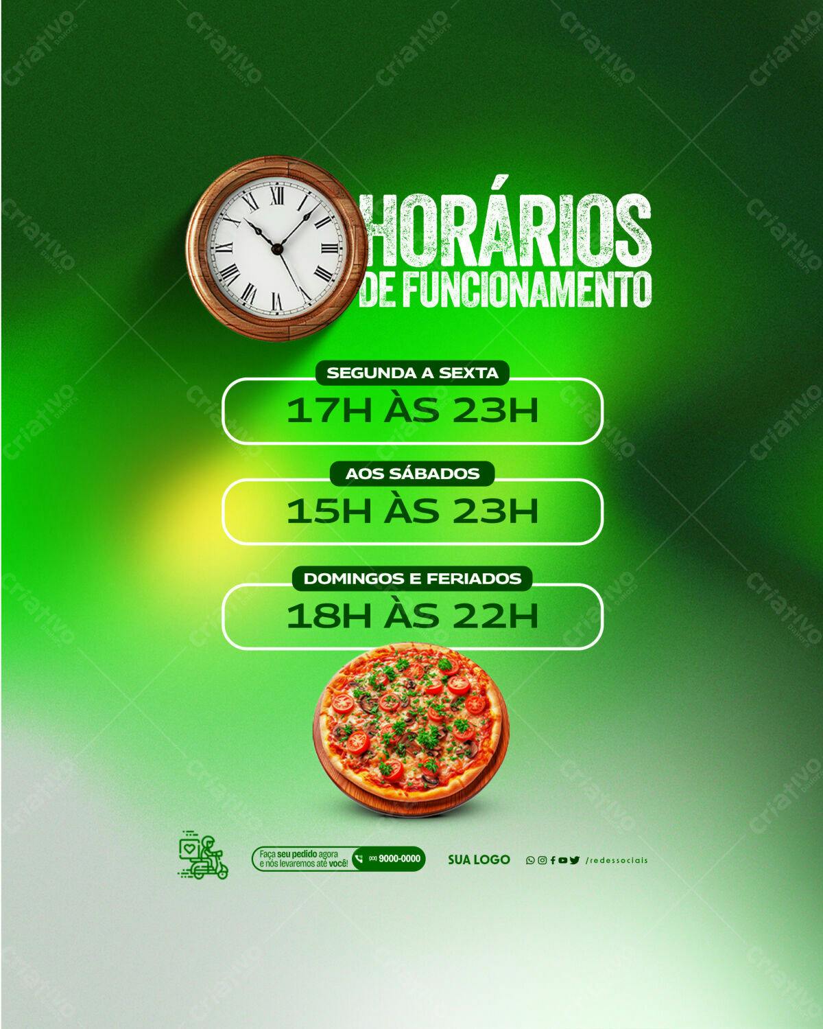 Flyer Horários de Funcionamento Pizzaria PSD Editável