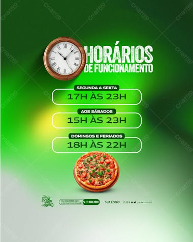 Social media pizzaria horário de funcionamento