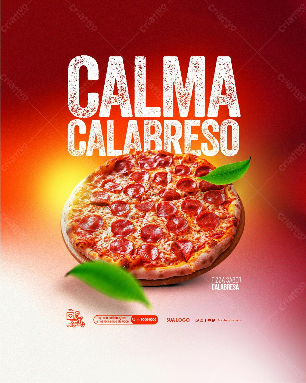 Flyer para Pizzaria com Pizza Calabresa PSD Editável