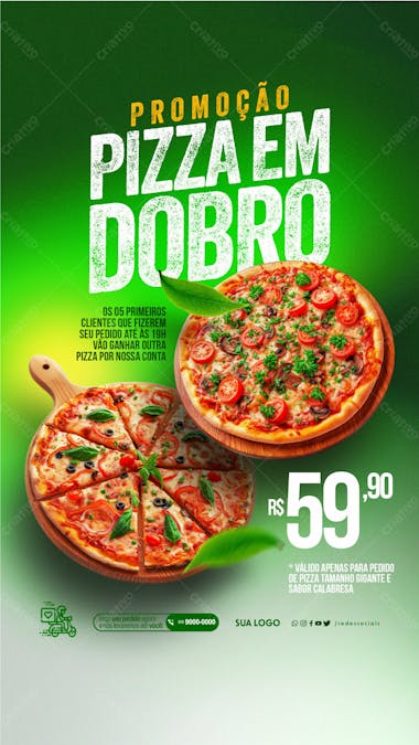 Story pizzaria promoção pizza em dobro