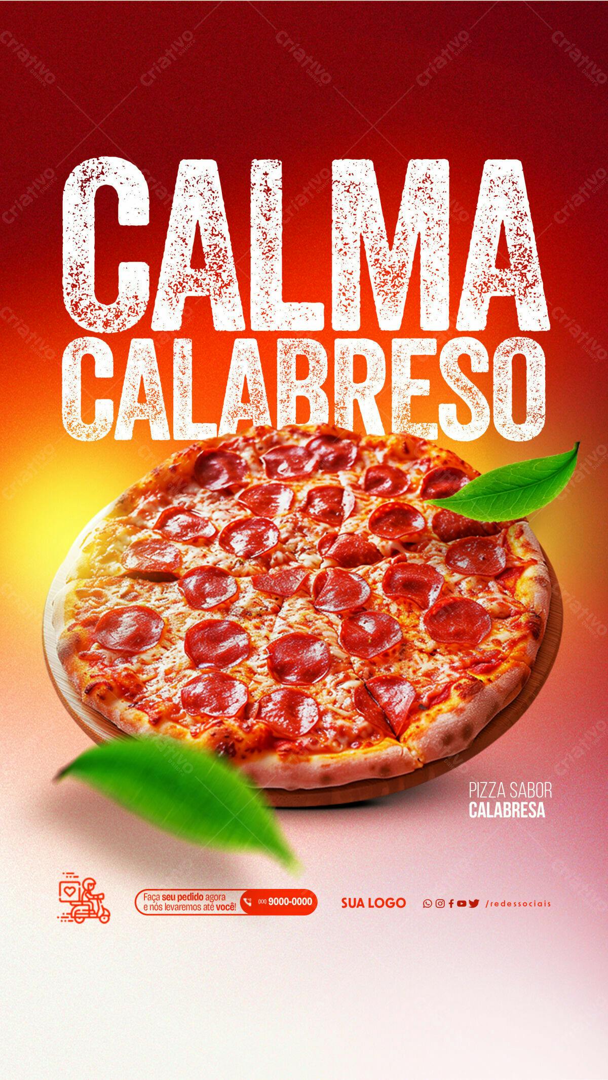 Flyer Pizza Calabresa PSD Editável