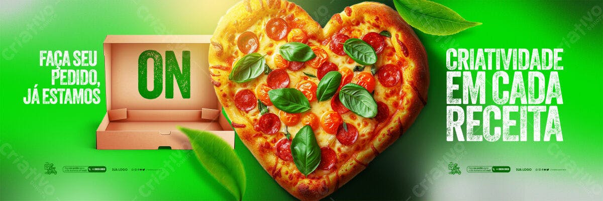 Banner Pizza em Formato de Coração PSD Editável