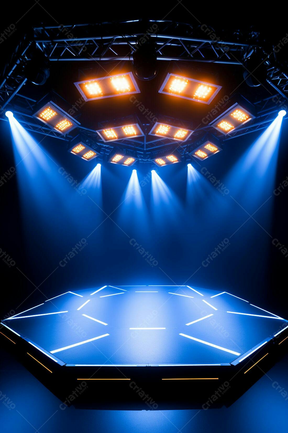 Textura palco futurista com iluminação azul para fundo