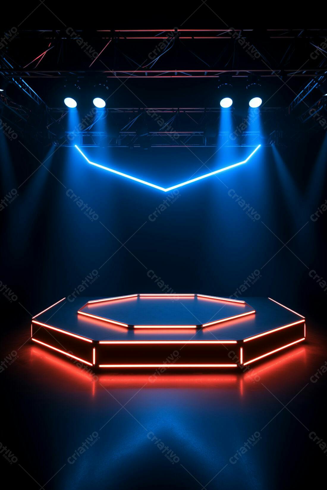 Textura palco neon azul e vermelho para fundo