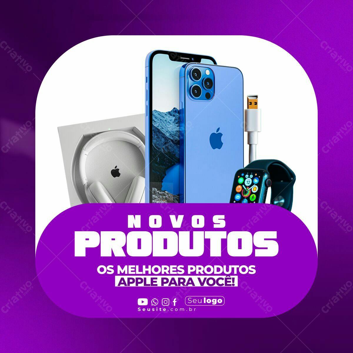 Postagem de Redes Sociais Apple PSD Editável