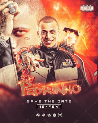 Flyer feed mc pedrinho save the date 18 fev psd