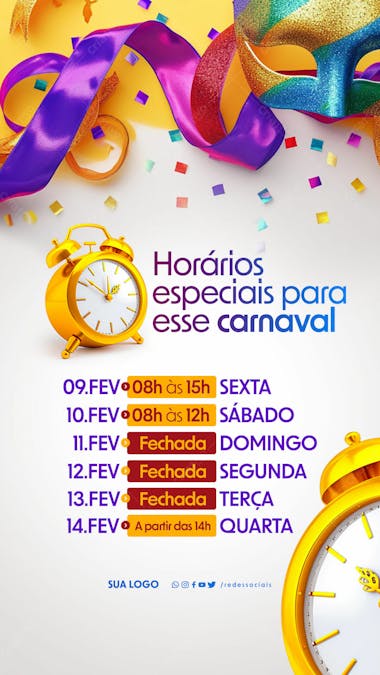 Story horários especiais para esse carnaval