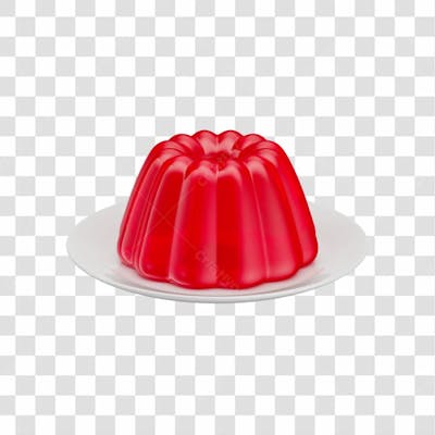 Gelatina Vermelha Com Prato Branco Em 3D Com Fundo Transparente (7)