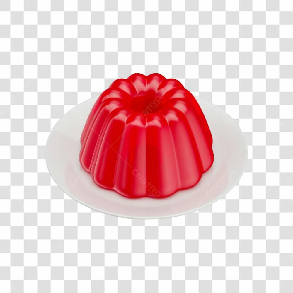 Gelatina Vermelha Com Prato Branco Em 3D Com Fundo Transparente (6)