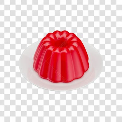 Gelatina Vermelha Com Prato Branco Em 3D Com Fundo Transparente (6)