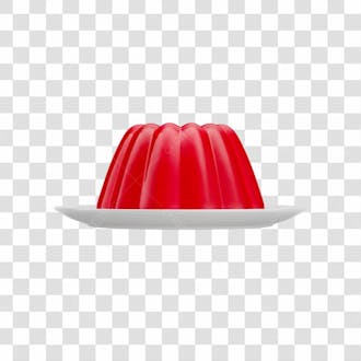 Gelatina vermelha com prato branco em 3d com fundo transparente