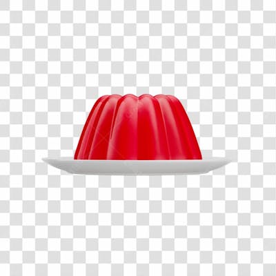 Gelatina Vermelha Com Prato Branco Em 3D Com Fundo Transparente (8)