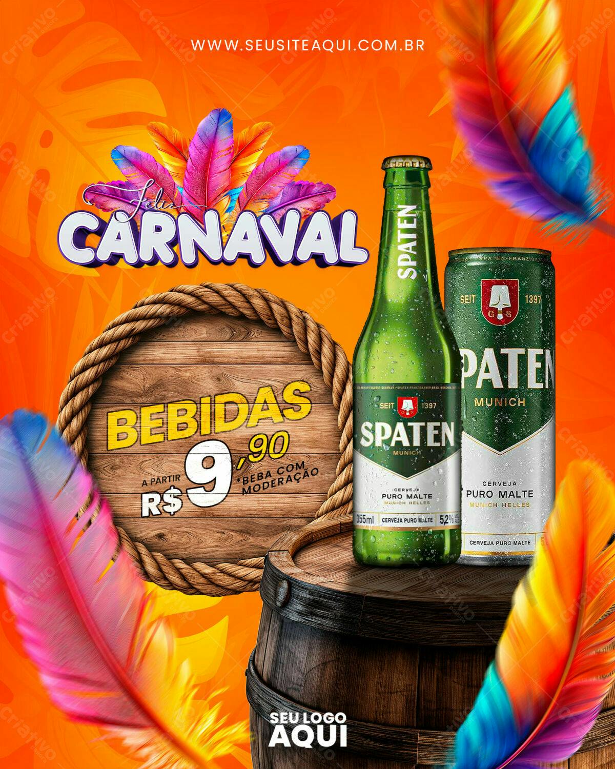 Flyer Carnaval com Cerveja PSD Editável