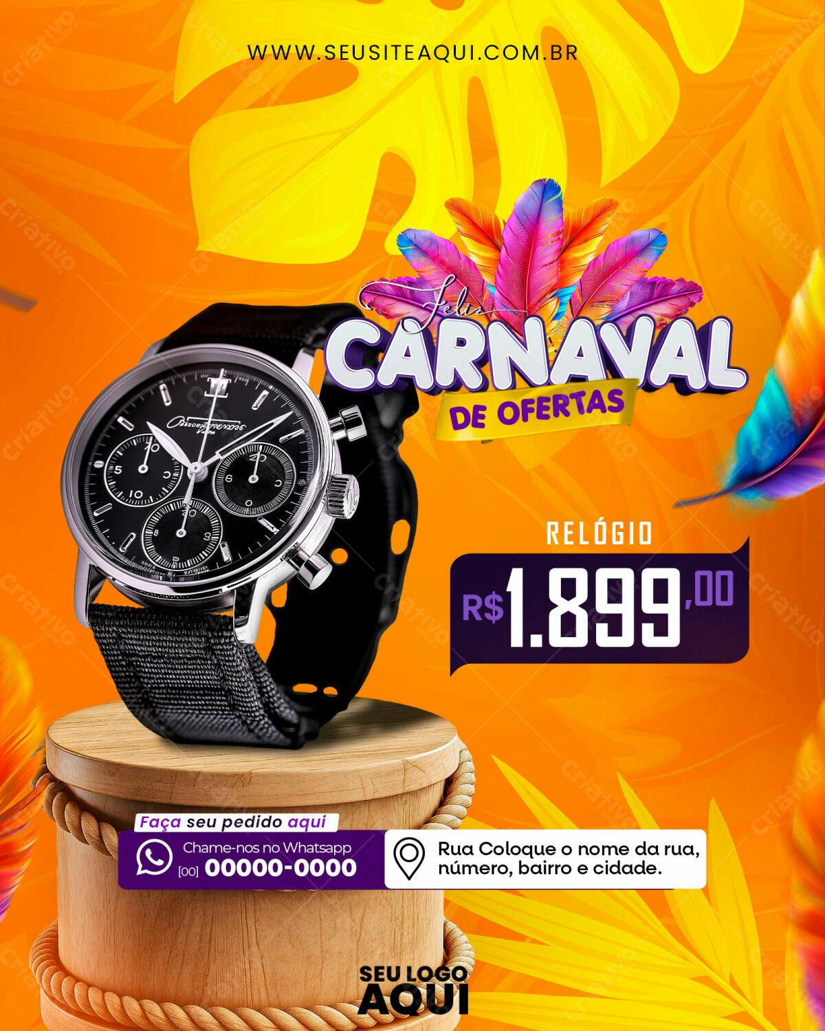 Flyer Carnaval de Ofertas Relógio PSD Editável