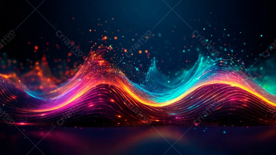 Ondas de Luz Abstrata Vermelho Laranja e Azul