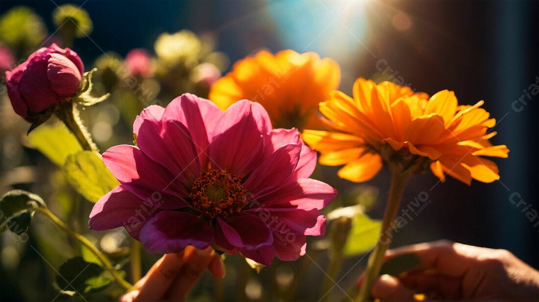 Flores vibrantes ao entardecer