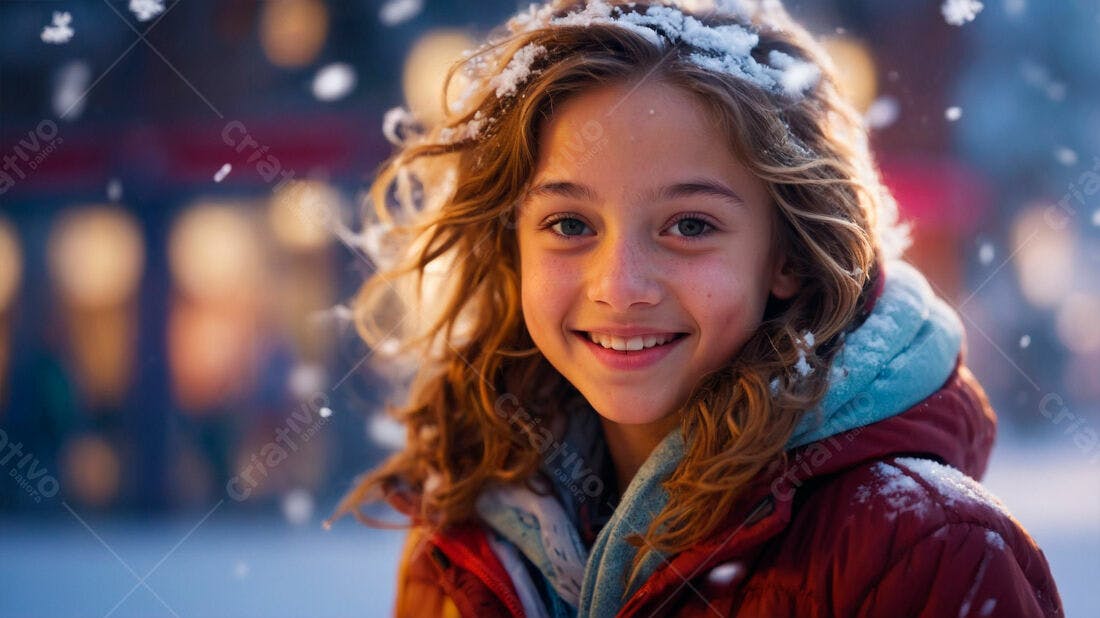 Menina feliz na neve sorrindo