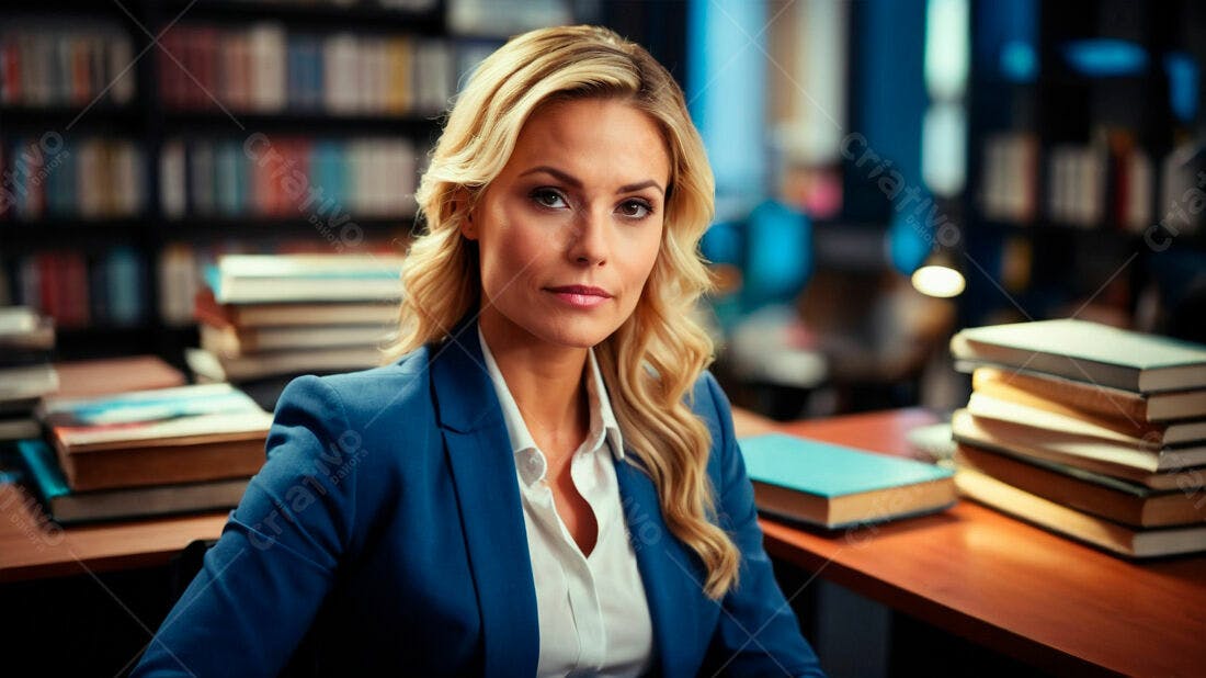 Mulher Executiva em Biblioteca Trabalhando