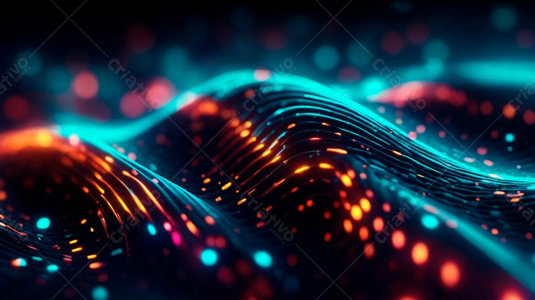 Ondas de Luz Abstrata Laranja e Azul