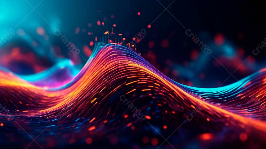 Ondas de Luz Abstrata Vermelho Laranja Azul