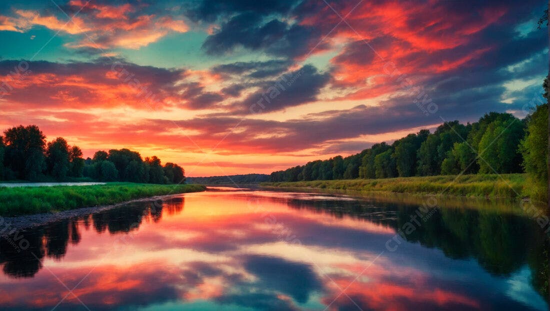 Rio refletindo pôr do sol vibrante