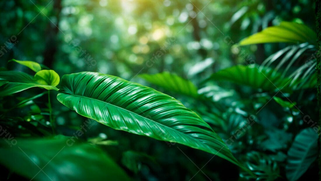 Folhagem tropical exuberante em floresta verde