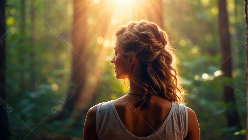 Imagem grátis mulher pratica yoga na floresta com sol no rosto