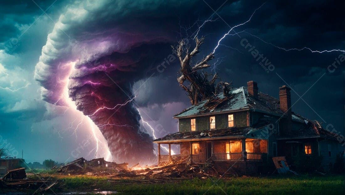 Tornado devastador sobre casa destruída