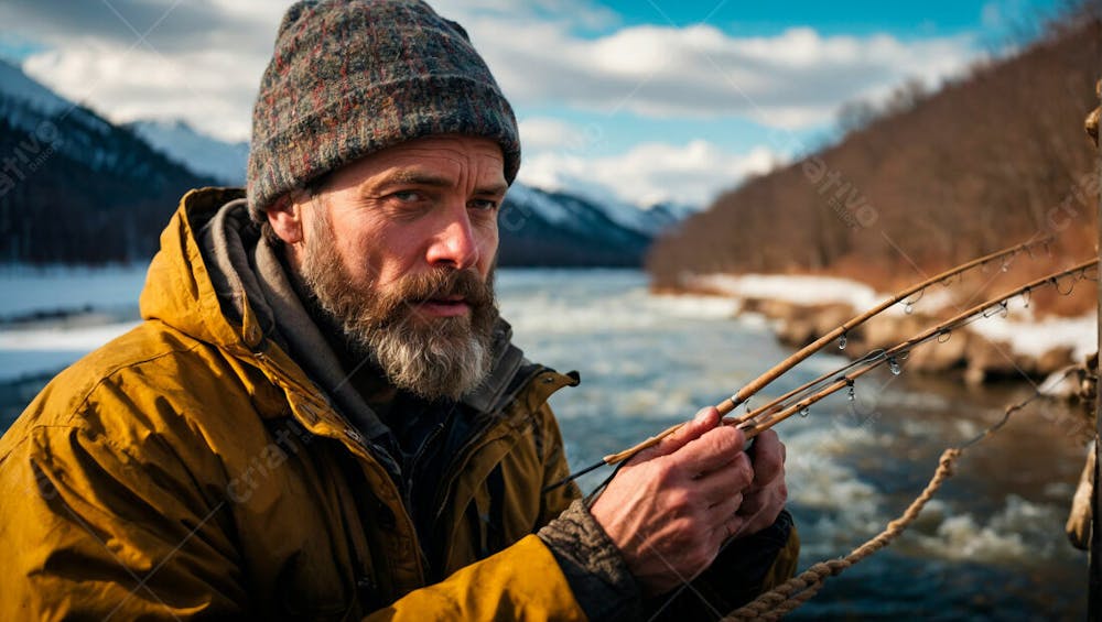 Homem De Barba Pescador Em Alta Qualidade