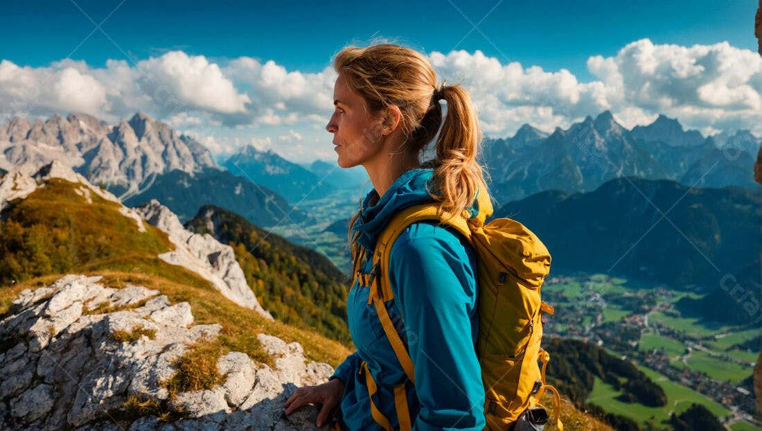 Montanhista contemplando vista panorâmica