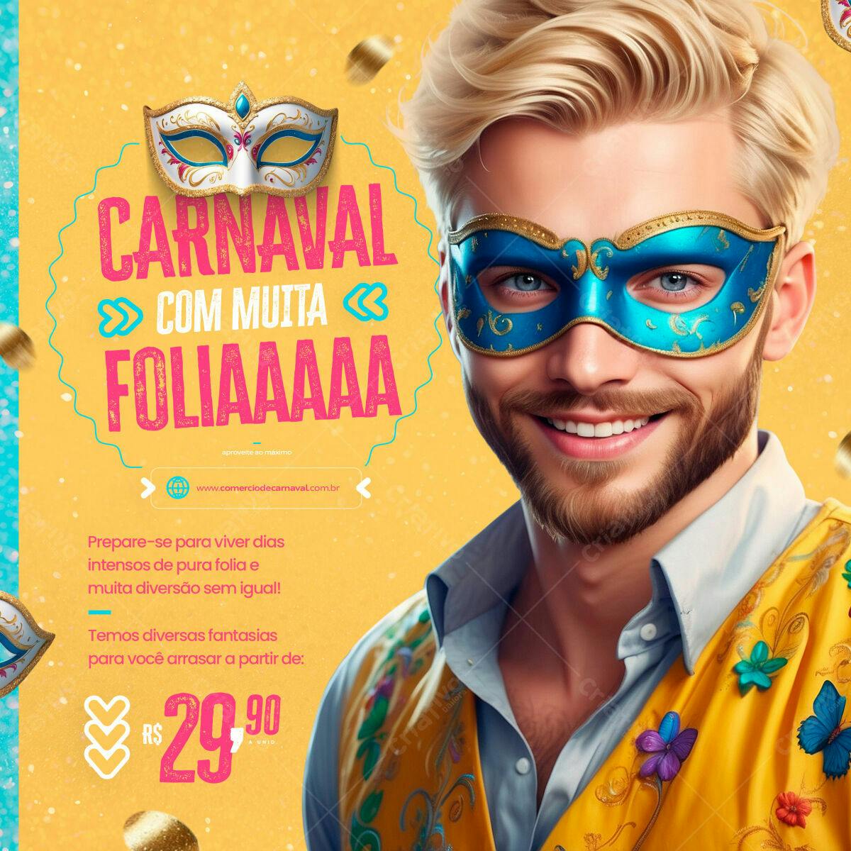 Flyer Carnaval com Muita Folia PSD Editável