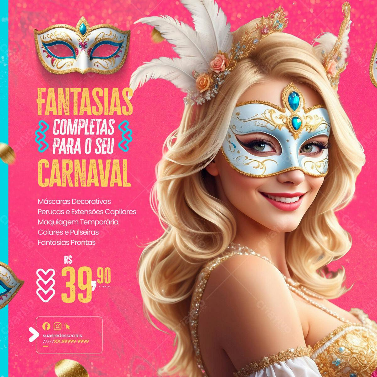 Flyer Carnaval Fantasia PSD Editável