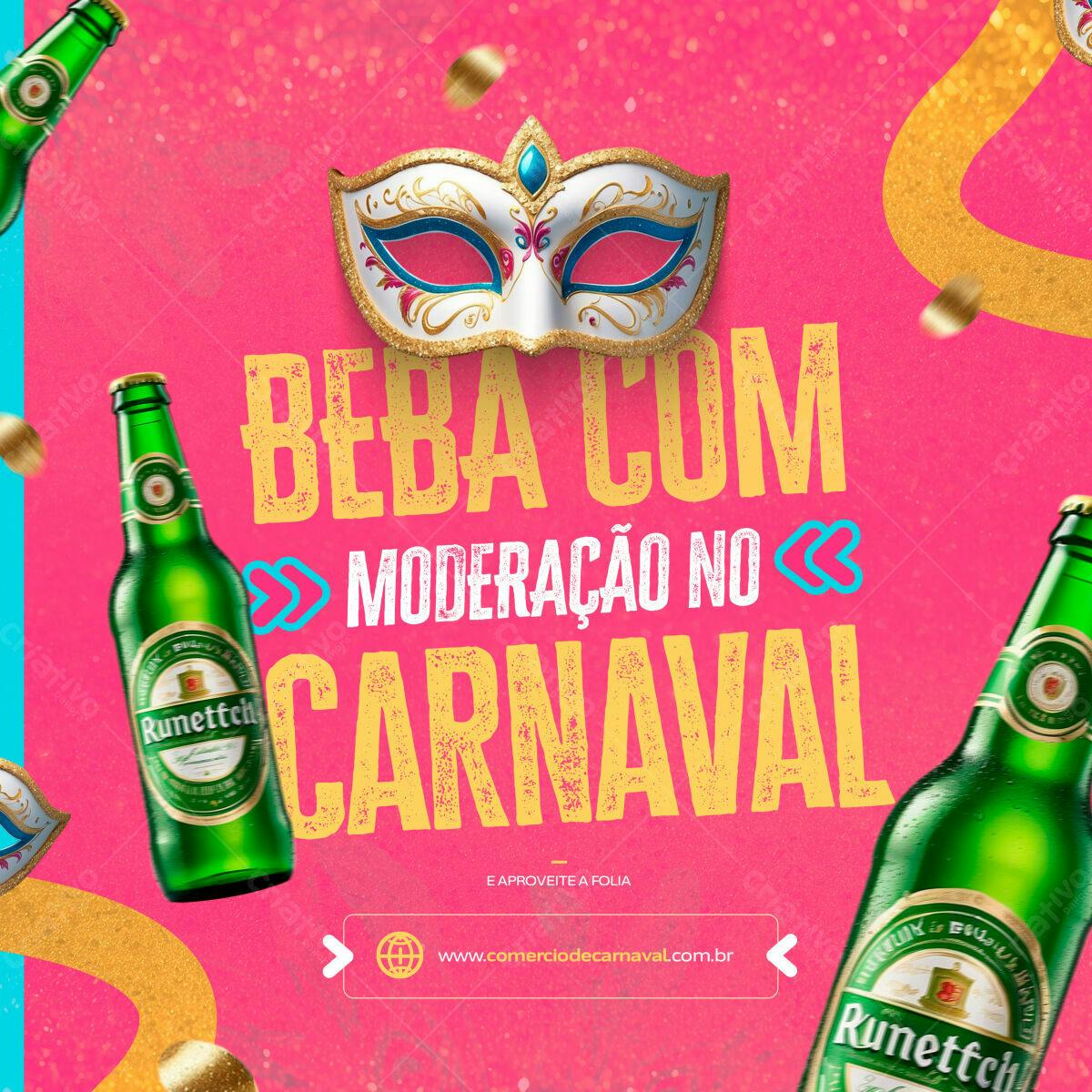 Flyer Carnaval com Máscara e Cerveja PSD Editável