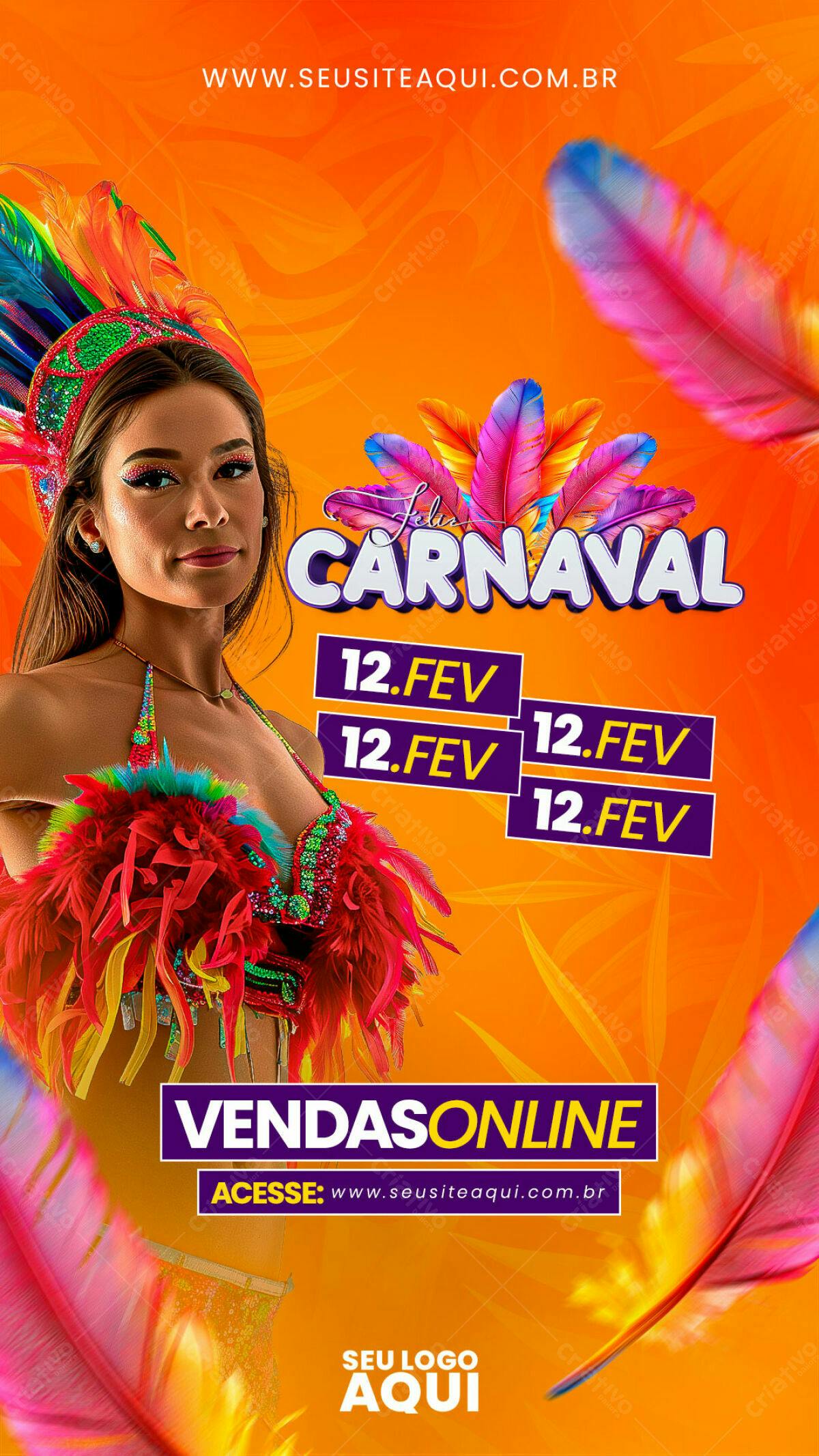 Flyer Carnaval com Mulher Brasileira PSD Editável