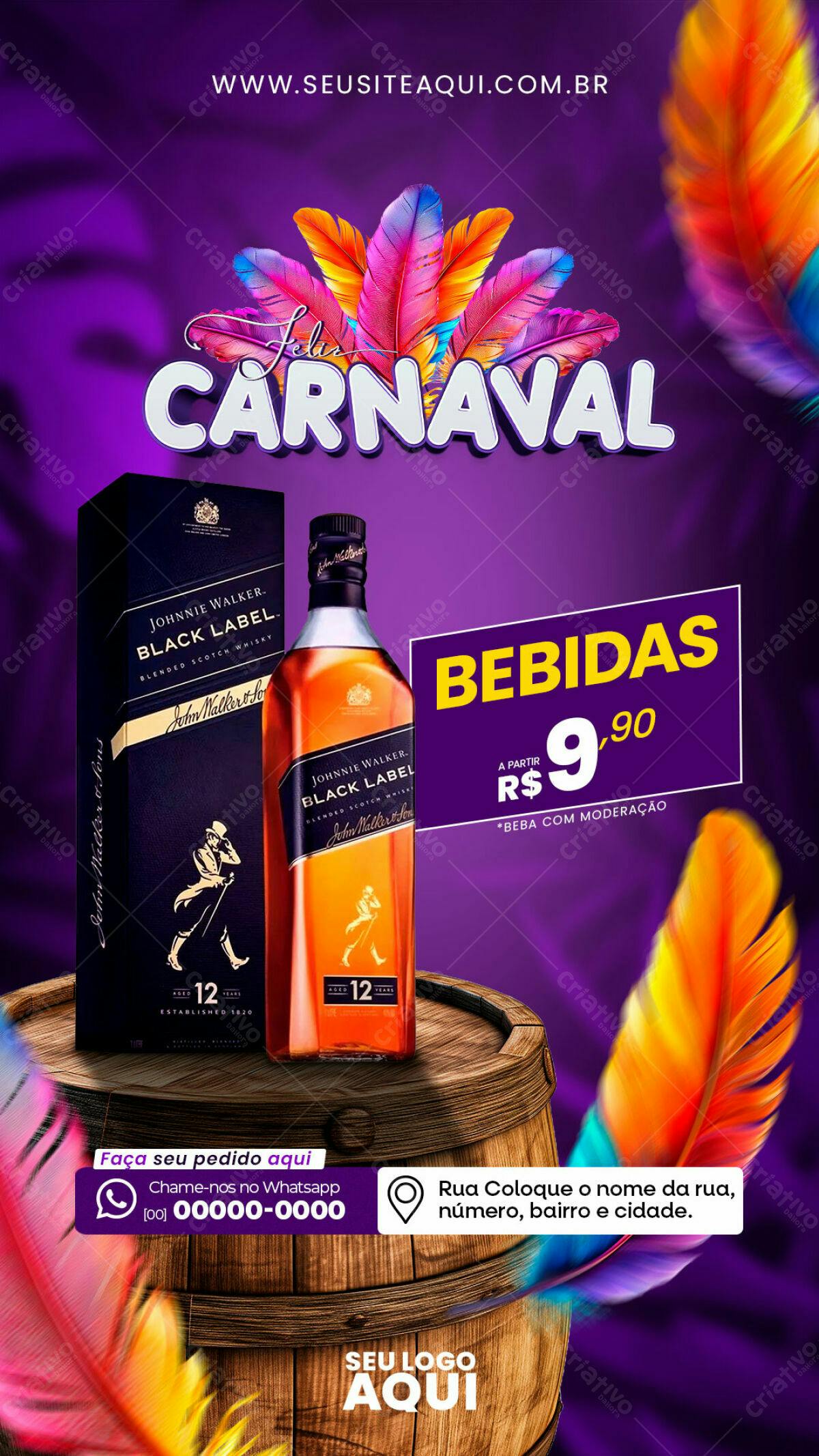 Flyer Carnaval com Bebidas PSD Editável