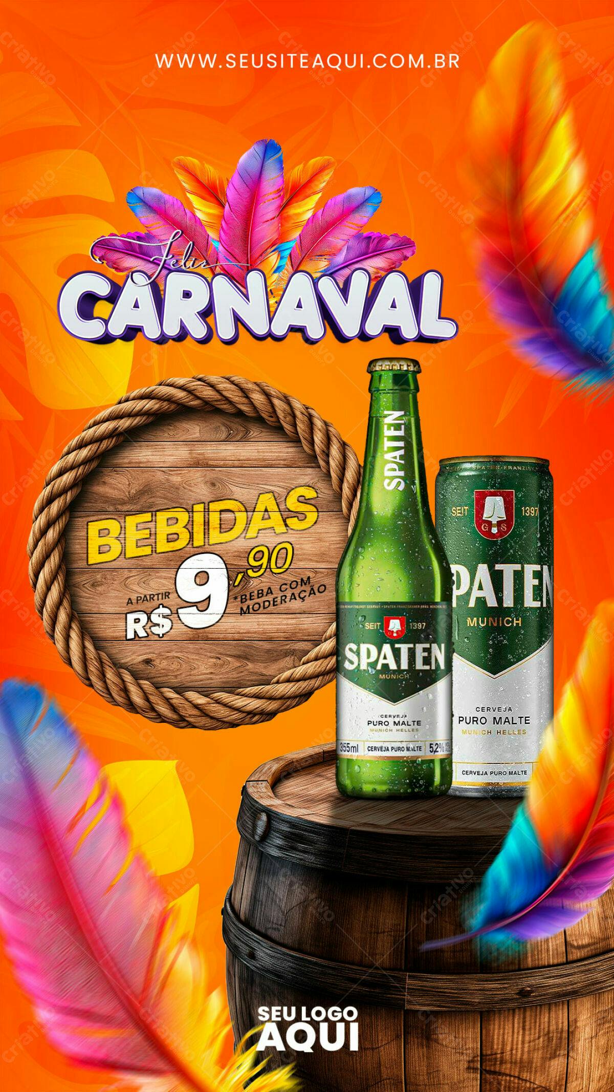 Flyer Carnaval com Cerveja PSD Editável