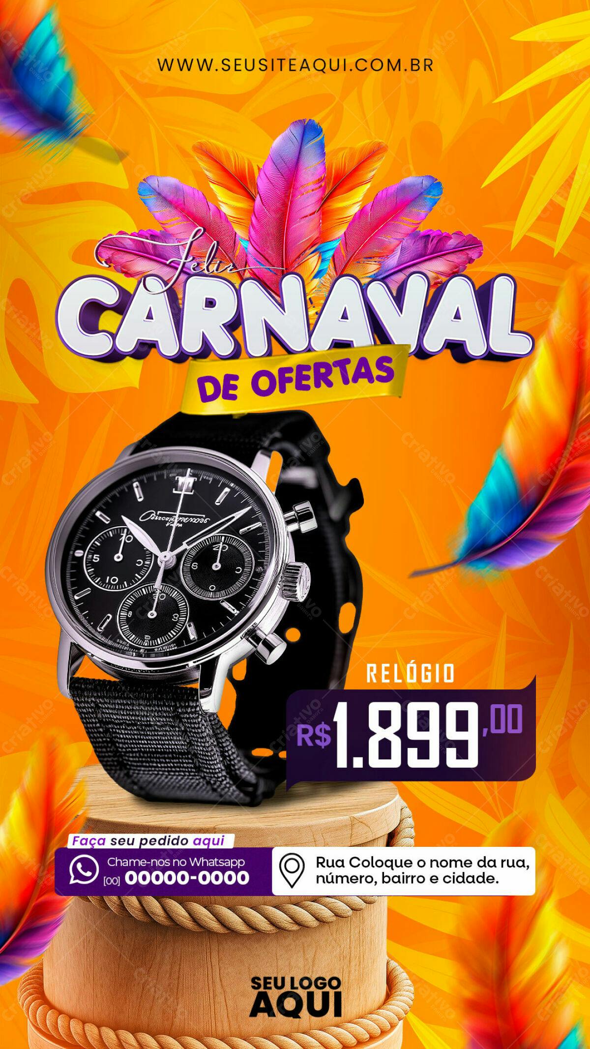Flyer Carnaval de Ofertas Relógio PSD Editável